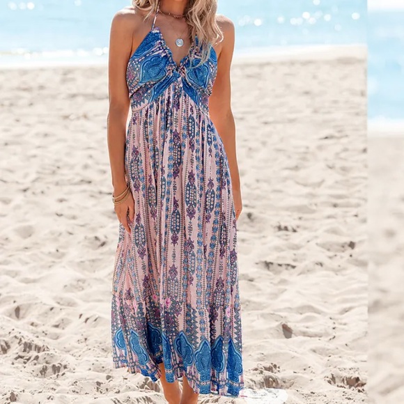 NWT Cupshe Women’s Boho Halter Maxi Dress - Small - Picture 4 of 5